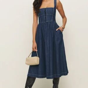 Reformation Tagliatelle Denim Midi Dress Blue - Size 6